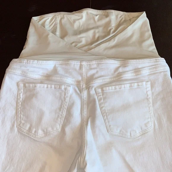 All Maternity 3/$10 Over Belly Maternity Stretch Denim Ecru Pants Size 8 - Picture 4 of 9